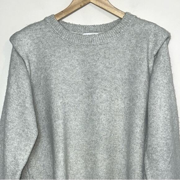 EVEREVE Arianna Lurex Shoulder Pullover Crewneck Sweater in Icicle Grey - Picture 6 of 11